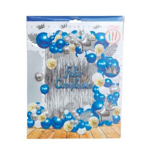 Kit Decoración Cumpleaños Azul y Plata