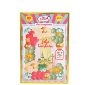 Kit Decoración Cumpleaños 110 Piezas con Globos Multicolor y Cortina Dorada