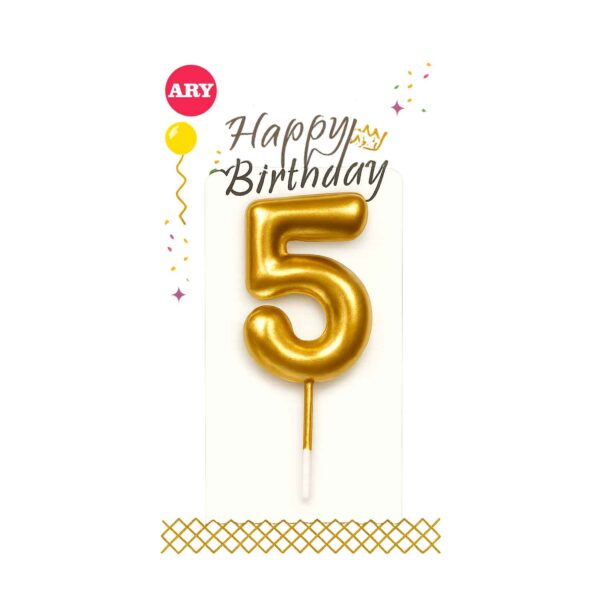 Vela de Cumpleaños Número 5 dorado– ARY Ayacucho Perú