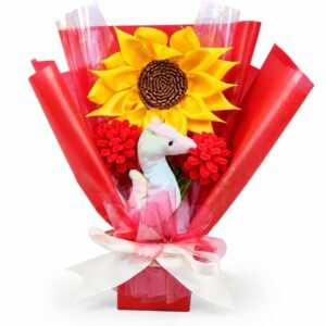 Bouquet Rojo con Girasol y Caballito de Mar